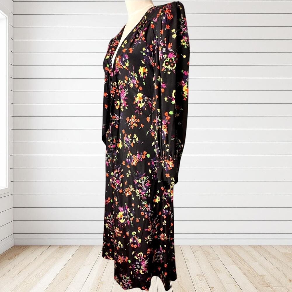 Veronica Beard Dress AMBER Silk Midi Long Sleeve Tie Front Floral Flowers SZ 12 - Picture 4 of 11